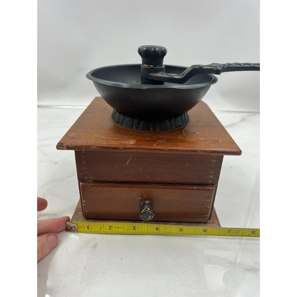 Vintage Olde Thompson Wood Coffee Mill Manual Hand Crank Grinder Cast Iron Black